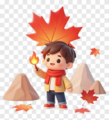 Boy Holding Torch With Maple Leaf PNG