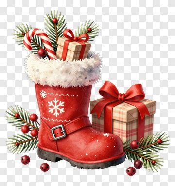 Red Christmas Boot With Gifts PNG