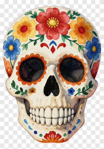 Colorful Sugar Skull With Floral Design PNG