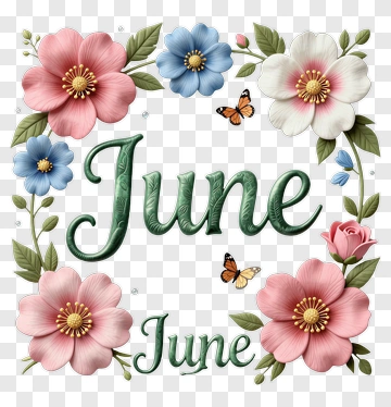 June With Flowers And Butterflies PNG