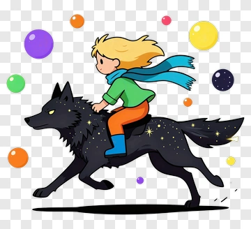 Boy Riding Wolf Through Space PNG