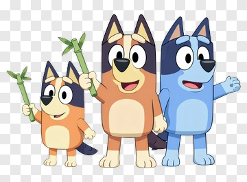 Bluey Bandit And Bundle Holding Bamboo PNG