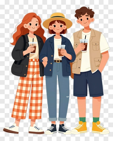 Three Friends Enjoying Drinks Together PNG