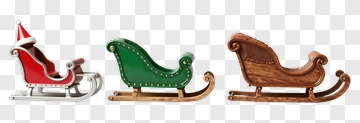 Three Christmas Sleighs In Red Green And Brown PNG