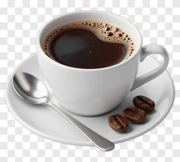 White Coffee Cup With Beans And Spoon PNG
