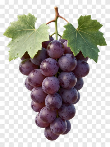 Cluster Of Purple Grapes With Vine Leaves PNG