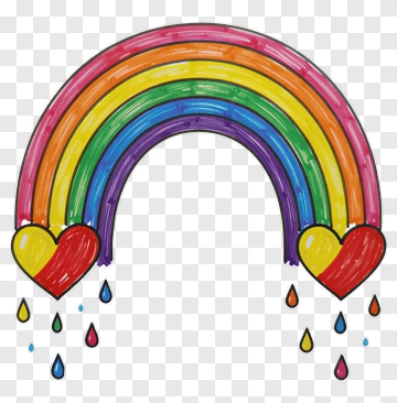Rainbow With Hearts And Raindrops PNG