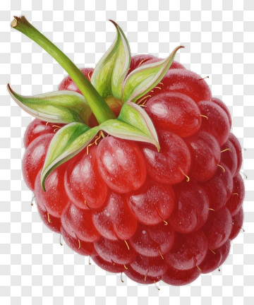 Raspberry With Green Stem And Leaves PNG