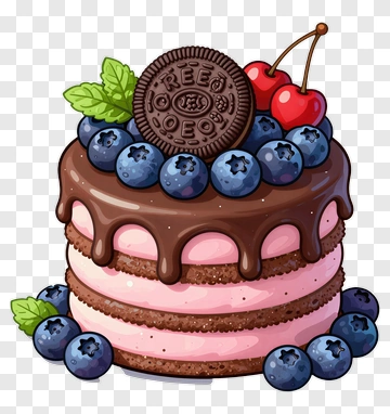 Chocolate Blueberry Cake With Cherries And Mint PNG