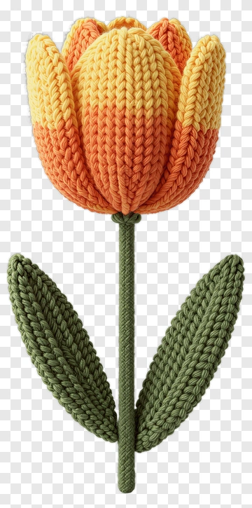 Knitted Tulip With Green Leaves PNG