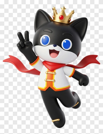 Cartoon Cat Wearing Crown And Scarf PNG