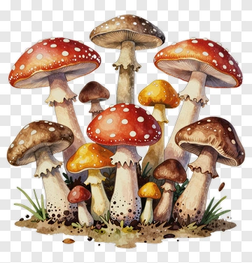 Group Of Mushrooms In Nature PNG