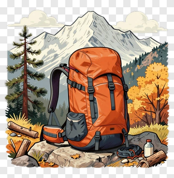 Orange Hiking Backpack PNG