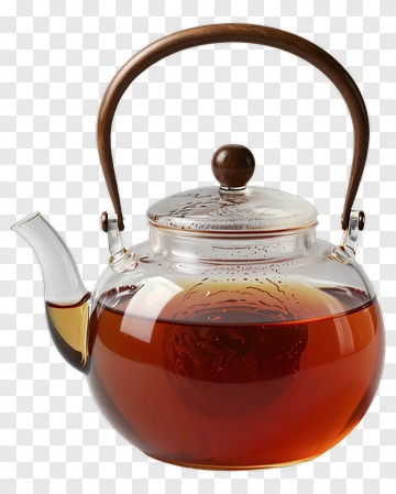 Glass Teapot With Wooden Handle PNG
