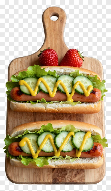 Two Hot Dogs With Cucumber And Mustard PNG