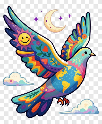 Colorful Pigeon With Sun And Moon PNG