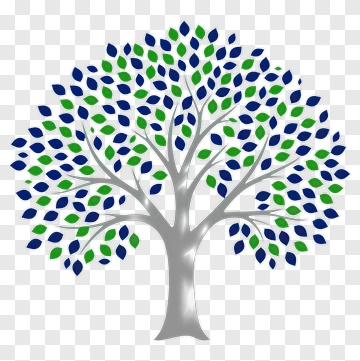 Stylized Tree With Green And Blue Leaves PNG