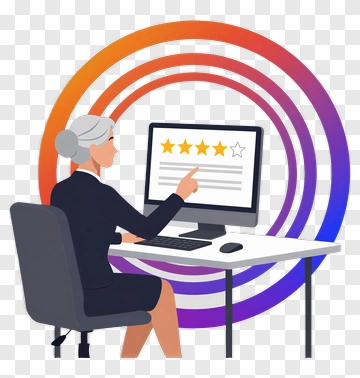 Woman Reviewing Product Ratings On Computer PNG