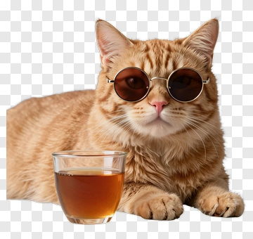 Cool Cat With Sunglasses And Tea PNG