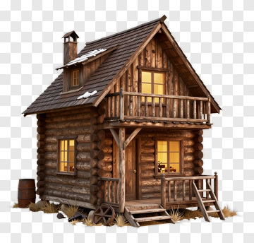 Log Cabin With Warm Lights PNG