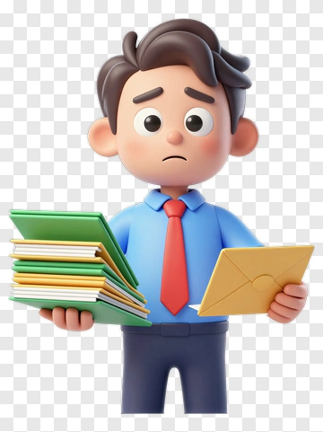 Stressed Office Worker Holding Envelope And Books PNG
