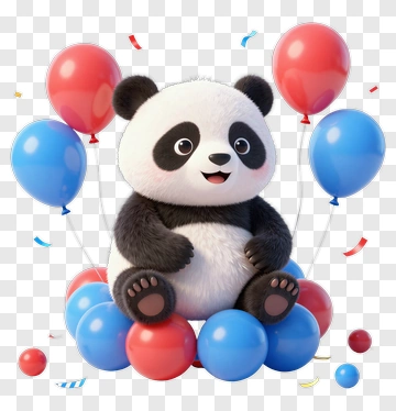 Cute Panda Surrounded By Balloons PNG