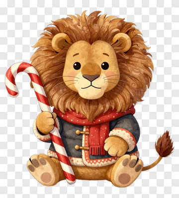 Cute Lion Holding Candy Cane PNG