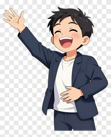 Cartoon Boy Waving With Joy PNG