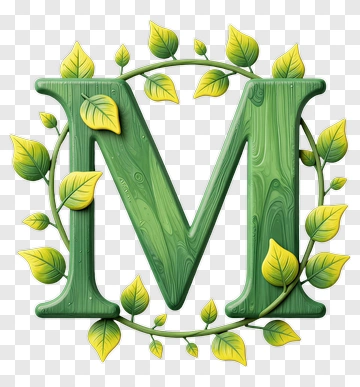 Wooden Letter M With Leaf Wreath PNG