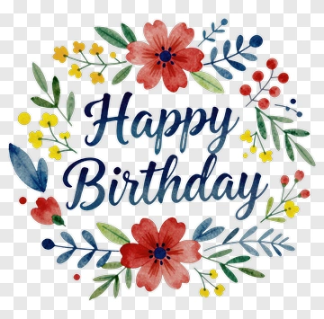 Happy Birthday Watercolor Card PNG