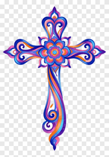 Ornate Cross With Flower Design PNG