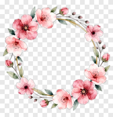 Pink Flower Wreath With Green Leaves PNG