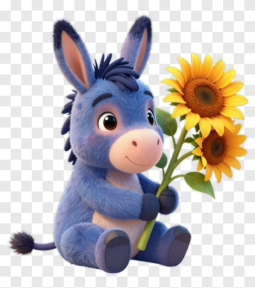 Blue Donkey Holding Sunflowers PNG