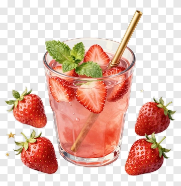 Strawberry Mint Drink With Golden Straw PNG
