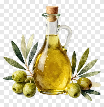 Olive Oil In Glass Bottle With Olive Branch PNG