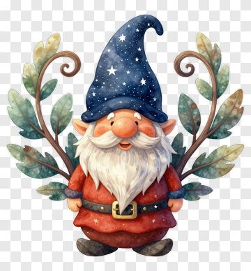 Whimsical Gnome With Starry Hat PNG