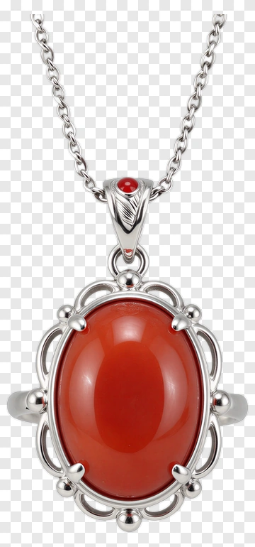 Red Coral Pendant With Silver Chain PNG