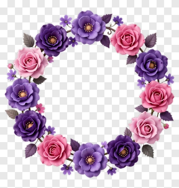 Flower Wreath With Pink And Purple Roses PNG