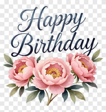 Happy Birthday With Pink Peonies PNG