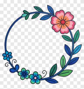 Flower Wreath Design With Pink And Blue Flowers PNG