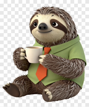 Sloth Holding Coffee Cup With Tie PNG