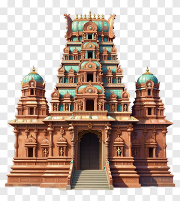 Grand Temple With Blue Domes And Golden Accents PNG