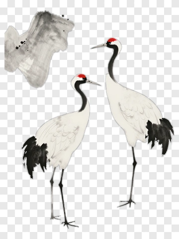 Two Cranes In Traditional Ink Painting PNG