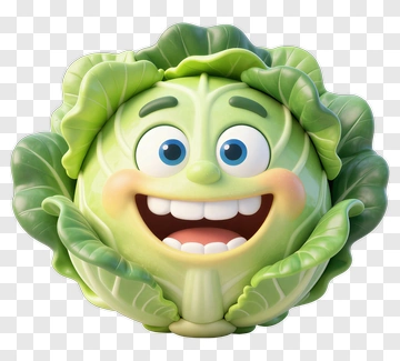 Smiling Cabbage Cartoon Character PNG
