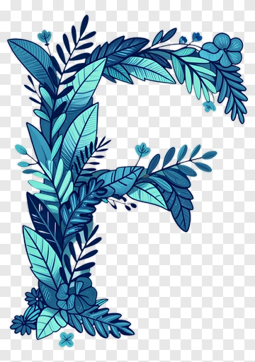 Blue Floral Letter F Design PNG