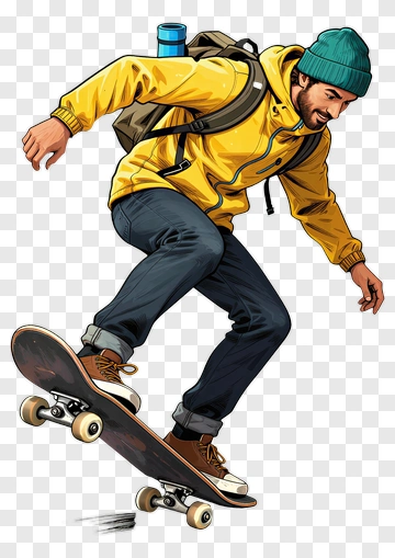 Skateboarder In Yellow Hoodie PNG
