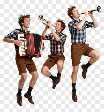 Three Musicians Jumping With Instruments PNG