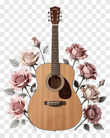 Acoustic Guitar Surrounded By Roses PNG