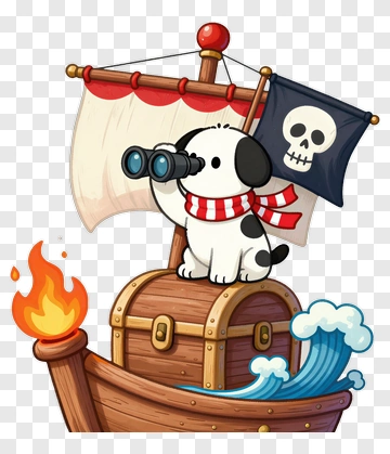 Pirate Dog On Treasure Ship PNG