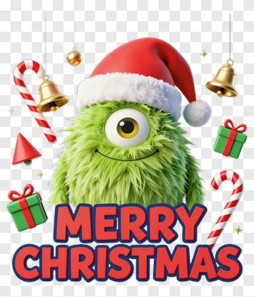 One-Eyed Monster Wearing Santa Hat PNG